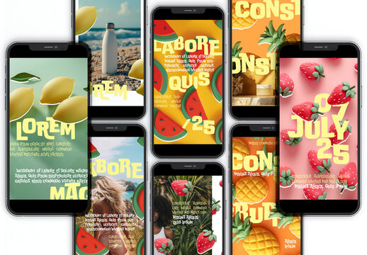 Stories Summer and Fruits Mockup Templates for Social Media
