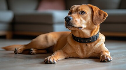 Golden retriever mix resting indoors