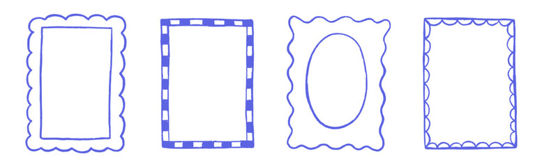 Wavy edge and checkerboard frame box vector illustration isolated on white. Squiggle curve doodle rectangle and oval sketch.	
