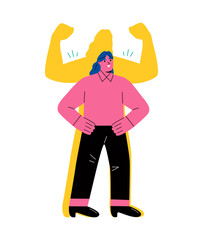 Confident business woman with power and strength in spirit. Self-confidence and motivation concept. Flat vector illustration isolated on white background