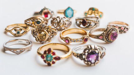 Naklejka premium Vintage Style Rings with Intricate Designs on white background.PNG