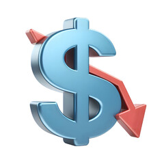 Obraz premium 3d render of dollar sign with downward arrow