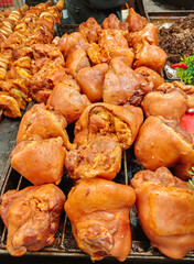 Large assortment of grilled sausages and kebabs at  Cracow christmas market