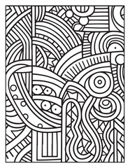 seamless pattern with abstract lines, Mindful Patterns Coloring Pages For Adults & Teens, black and white, line art Victor illustration, bold and easy coloring page, bold & easy coloring book