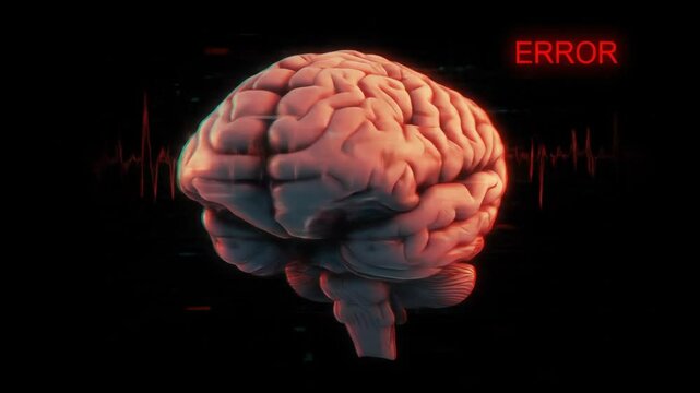 3 d illustration of human brain with error message