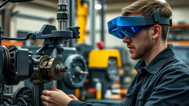 Augmented Reality in Manufacturing, Technician Using AR Glasses for Machine Maintenance