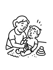 Woman changing colostomy bag for child