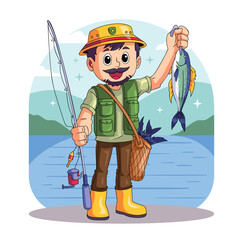 Happy Fisherman Holding Fresh Catch