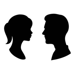 Male and Female Profile Silhouettes Facing Each Other