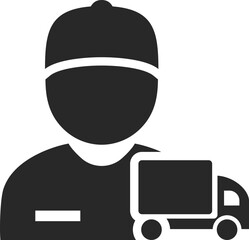 Truck driver solid icon used in logistics, transportation, and freight delivery designs.