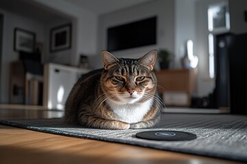 Serious cat on the floor