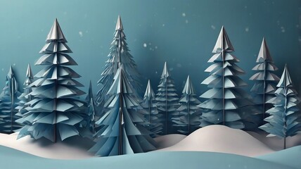 Fototapeta premium Winter Abstract Snow and Pine Paper Cut Illustration - 4