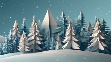 Winter Abstract Snow and Pine Paper Cut Illustration - 15