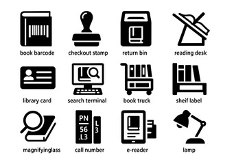Essential library icons for efficient book management and organization