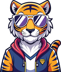 Cool Tiger Character in Hoodie and Sunglasses