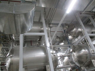 Interior of chemical factory. with pipes and tanks