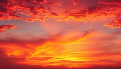 Obraz premium Vast, fiery sunset sky ablaze with orange, pink, and purple hues, breathtaking, scene