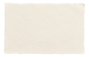 Blank piece of textured parchment paper with rough edges on transparent background.