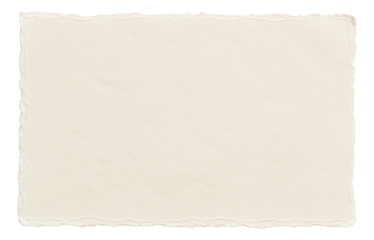 Blank piece of textured parchment paper with rough edges on transparent background.