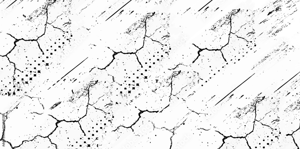 Poster black and white abstract background with cracks and halftone dots and diagonal lines design creating