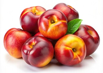 Pile of Fresh and Juicy Nectarines with a Single Green Leaf