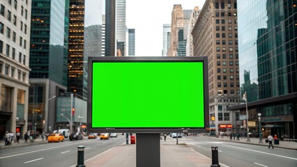 Obraz premium Billboard Ad Mockup With Green Screen In Buildings In The City Streets