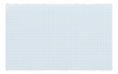 Sheet of torn graph paper with blue grid lines, suitable for note-taking or mathematical calculations on transparent background.