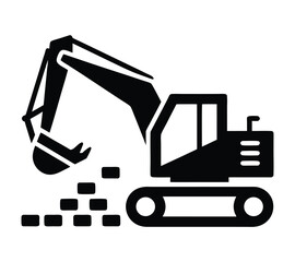 Naklejka premium Simple Digger Icon, Isolated Construction Equipment for Web and App Design On White Background 