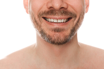 Obraz premium Man with beard on white background, closeup