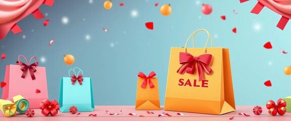 Shopping bag sale banner, craft paper gift bag, big sale discount vector illustration,  paper bag,  offer