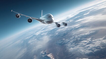 Fototapeta premium Airplane flight above earth