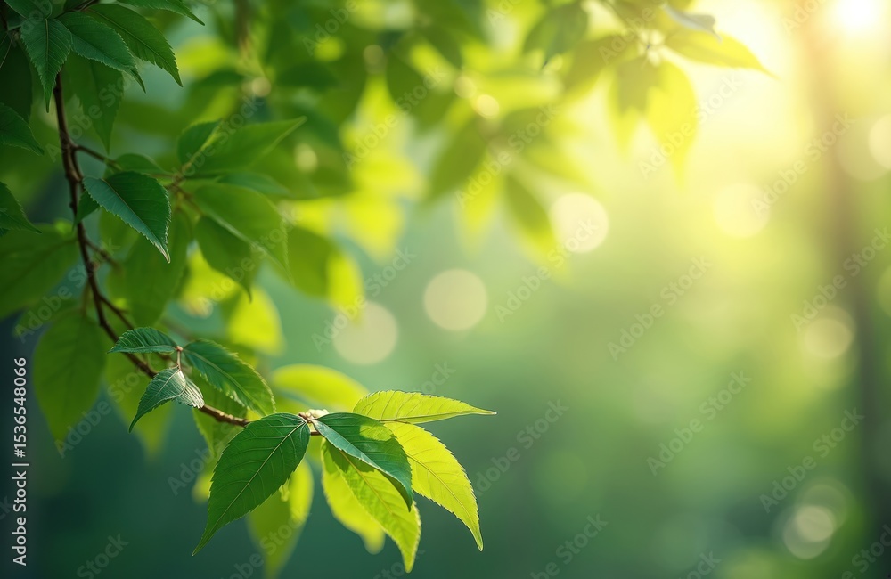 Poster blurred green nature background with bokeh effect. soft focus, defocused light in spring forest. cal