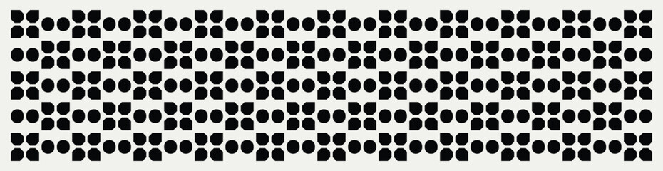 Seamless florals and circles vector pattern in black and white. Graphical illustration for a unique wall decor, textiles and interior design.