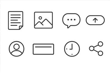 Line Style Blog Icons. Line style icons of blogs: blog post icon, featured image placeholder, comment section icon, publish button