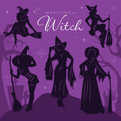 Silhouette of Beautiful Witches for Halloween party
