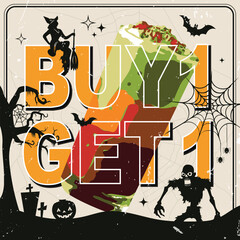 Cocktail social media promotion design with zombie and friends