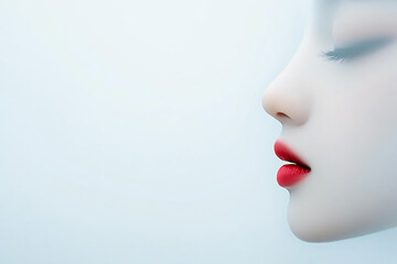 Close-up of a face shrouded in soft fog with vibrant lips