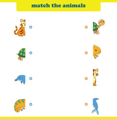Match halves of cute cartoon wildlife animals. Logical game for kids