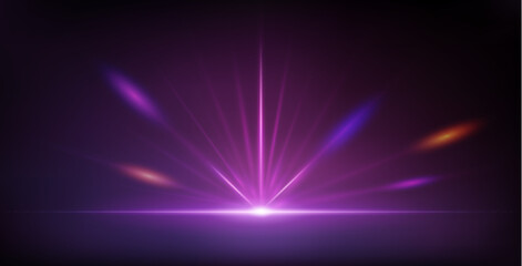 Abstract Purple Neon Background with Bright Ray Halo in Retro Wave Style. Vector clip art for your night party design.