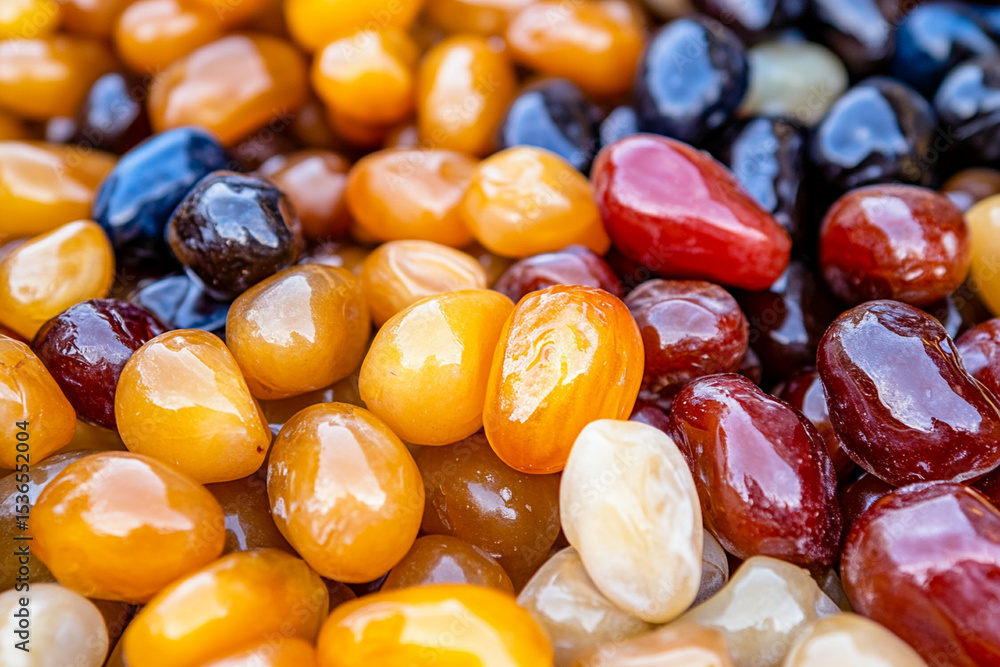 Poster glossy close-up of dates showcasing their vibrant colors and textures