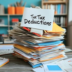 Tax deduction advice for small businesses office environment document stacks financial strategy