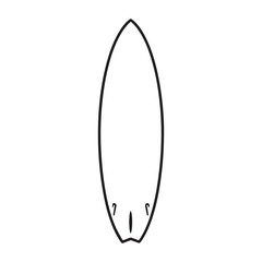 A minimalist black and white line drawing of a surfboard. Perfect for beach-themed designs, surfing icons, or summer illustrations