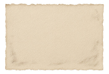Old textured sheet of paper with uneven edges on transparent background.