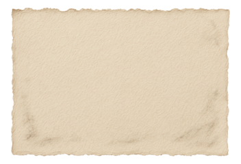 Old textured sheet of paper with uneven edges on transparent background.