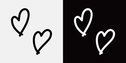 ハートの手描きイラスト　手書き・落書き風あしらい飾りアイコンセット　アウトライン前・線幅の編集可能