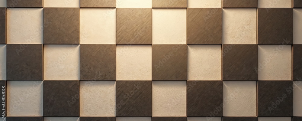 Aufkleber abstract checkered pattern background in neutral beige, brown shades. geometric design with 3d effec