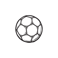 Football soccer ball. Graphic black sketch on white background. Vector illustration.