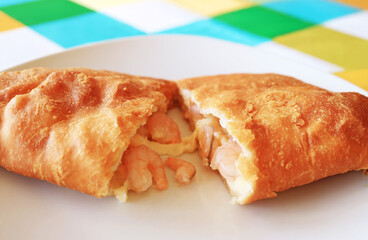 Closeup of Delectable Empanada de Camarones or Shrimps and Cheese Filled Pastry