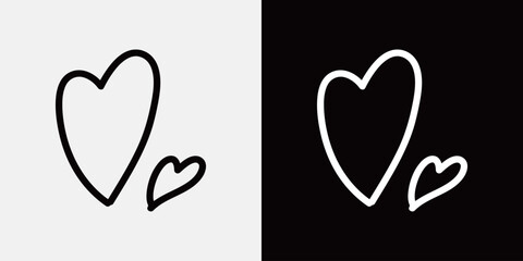 ハートの手描きイラスト　手書き・落書き風あしらい飾りアイコンセット　アウトライン前・線幅の編集可能