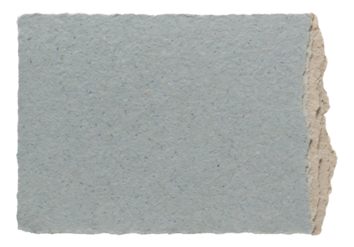 A textured, light blue piece of handcrafted paper with frayed edges and subtle color speckles on transparent background.